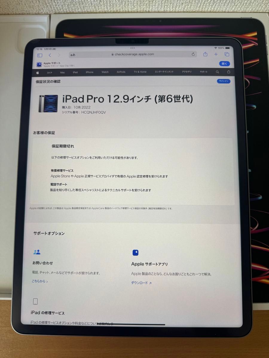 【美品 】iPad Pro 12.9インチ 第6世代 Wi-Fi 256GB スペースグレイ MNXR3J/A A2436