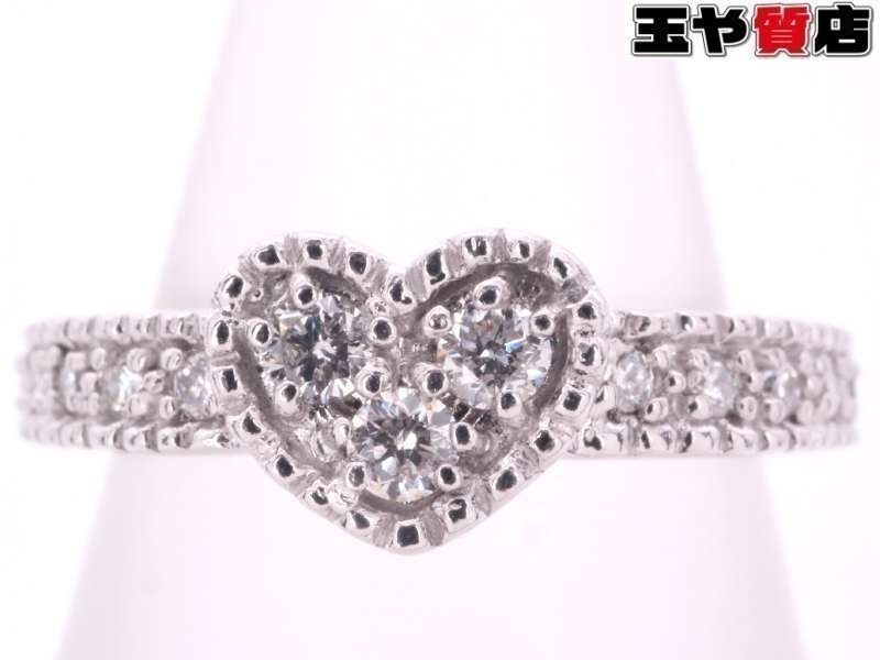 ポンテヴェキオ 美品 ダイヤ0.18ct ハートリング 9号 K18WG ホワイトゴールド_画像1