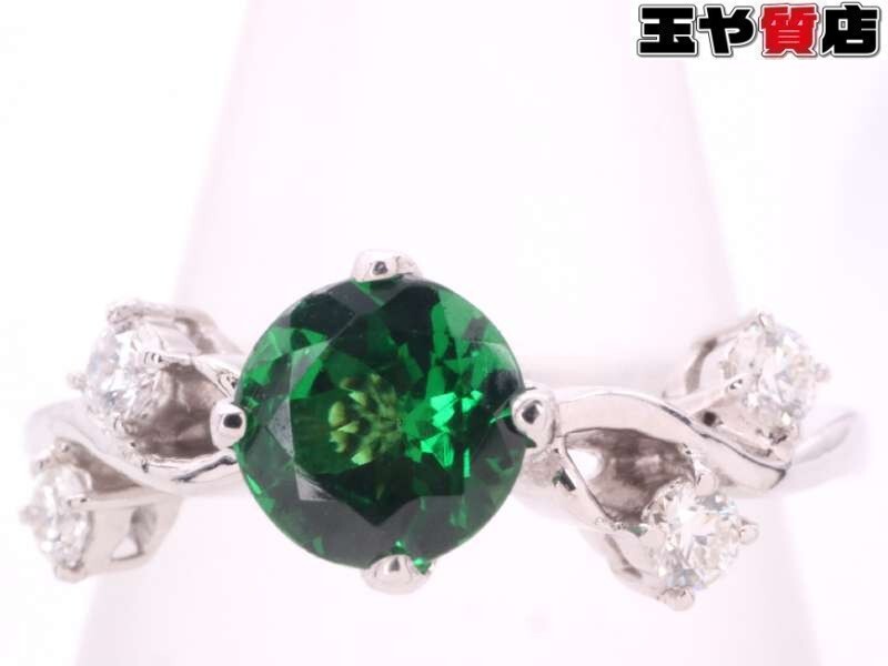 グリーングロッシュラーガーネット0.59ct ダイヤ0.14ct デザイン リング12号 K18WＧ ホワイトゴールド 鑑別書　_画像1