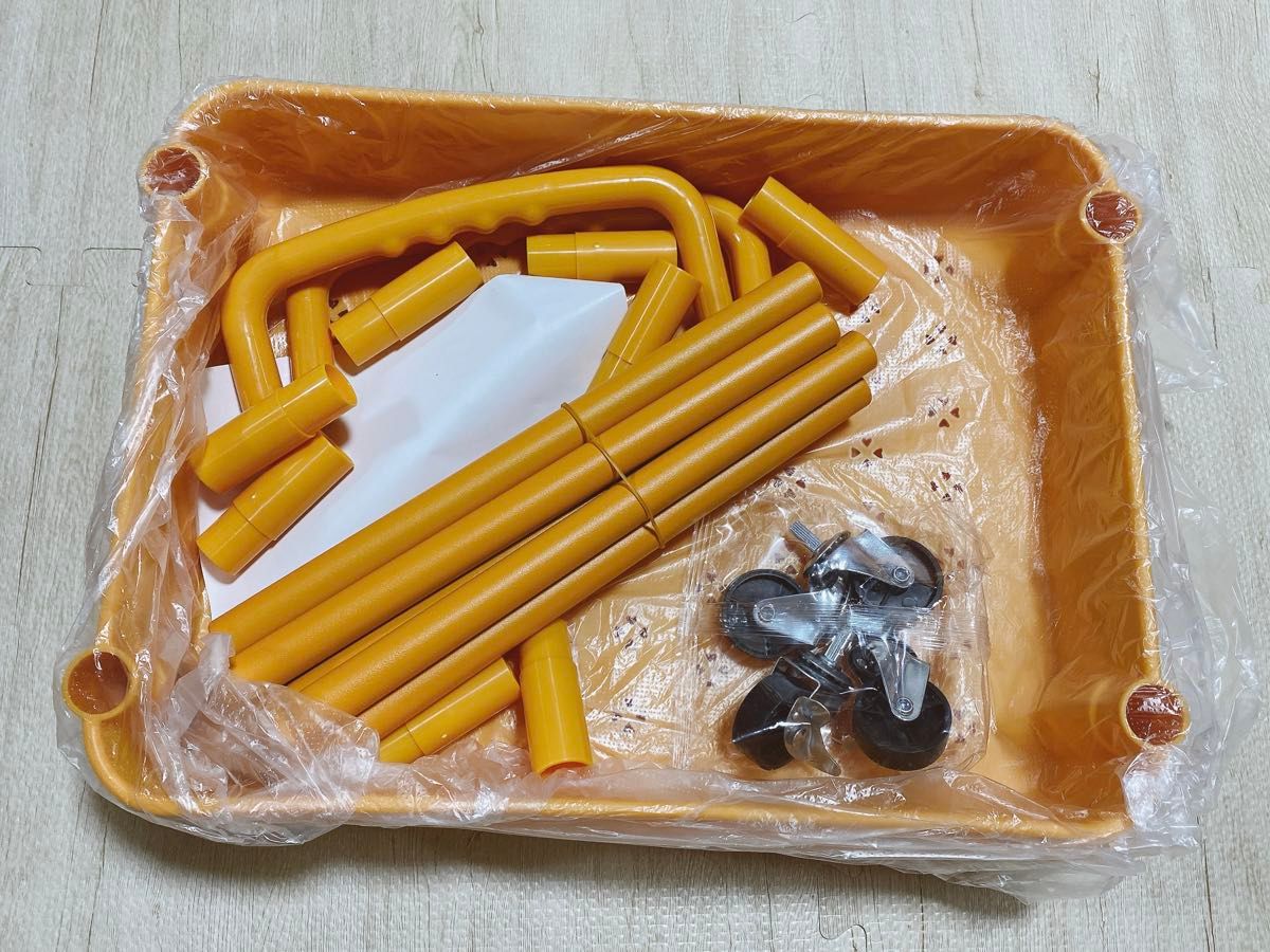 UDEAR プラスチック キッチン ワゴン  ハンドル付き   3段 オレンジ キッチンワゴン スリム 組立簡単 収納棚 