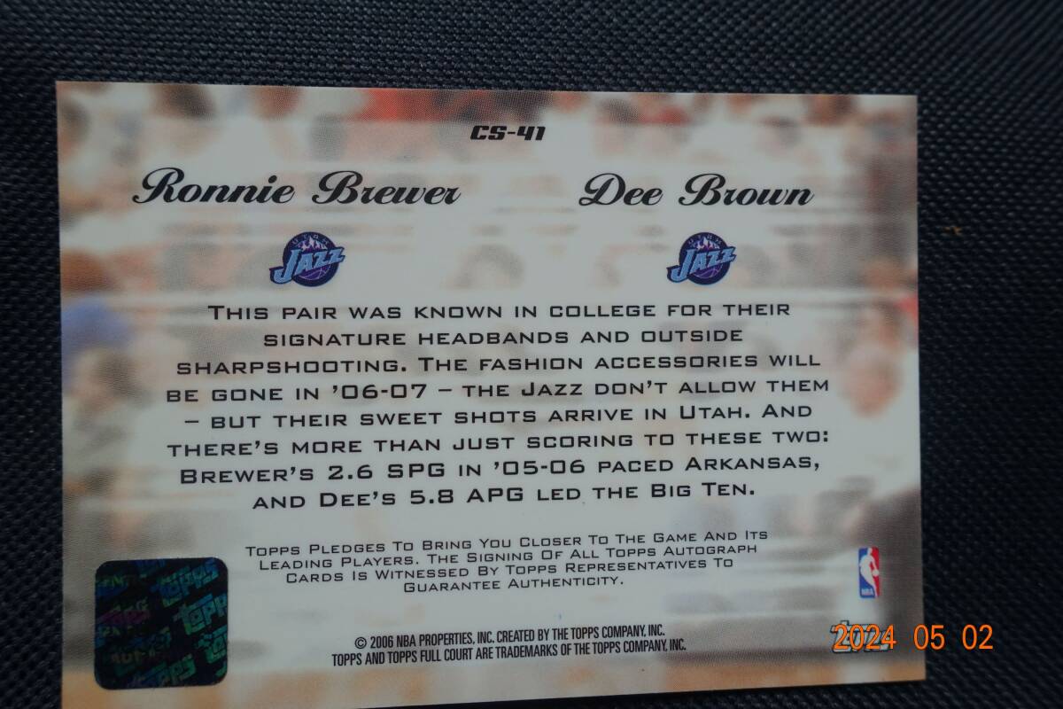 Ronnie Brewer/Dee Brown 2006-07 Topps Full Court Court  Co-Signerの画像2