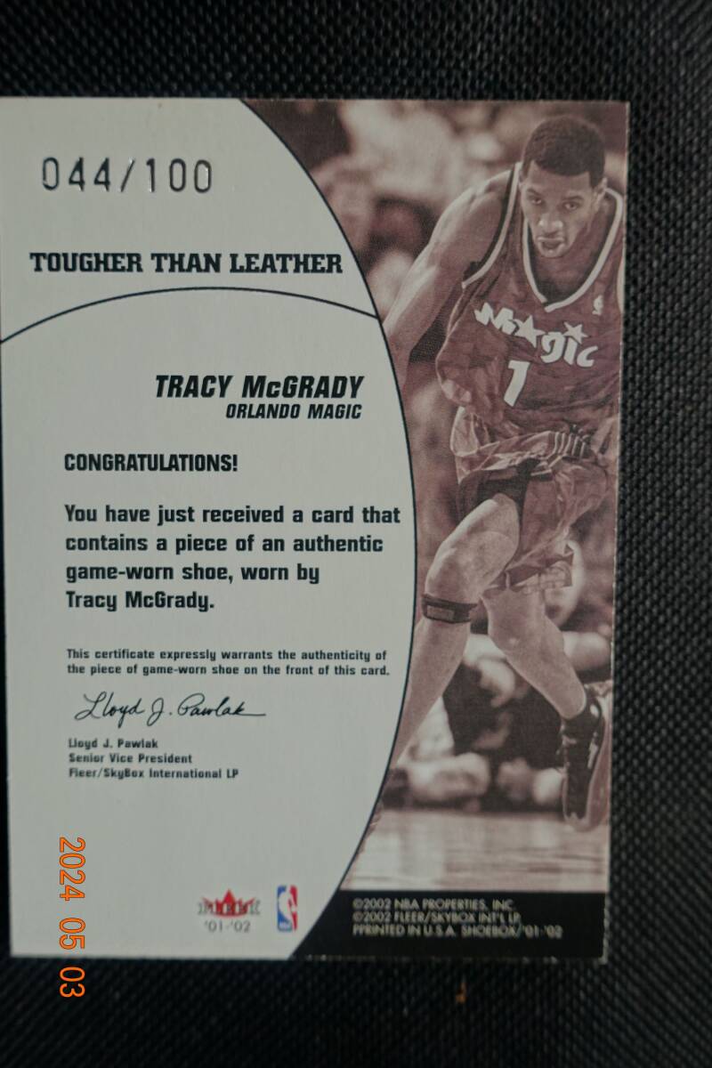 Tracy McGrady 2001-02 Fleer Shoebox Tougher than Leather #044/100 *Shoe карта 