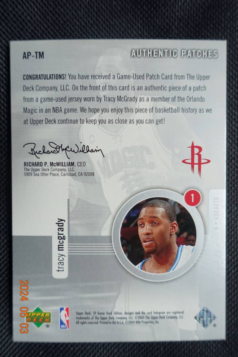 Tracy McGrady 2004-05 SP Game Used Authentic Patches #093/100の画像2