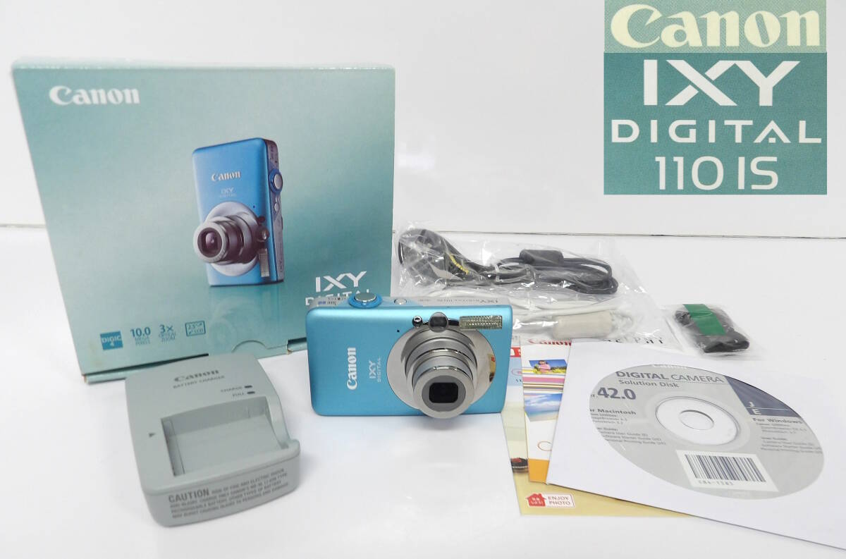 【よろづ屋】美品:Canon IXY DIGITAL 110 IS AiAF キヤノン PC1355 ブルー コンパクト デジタルカメラ 充電池おまけ キャノン デジカメ_画像1