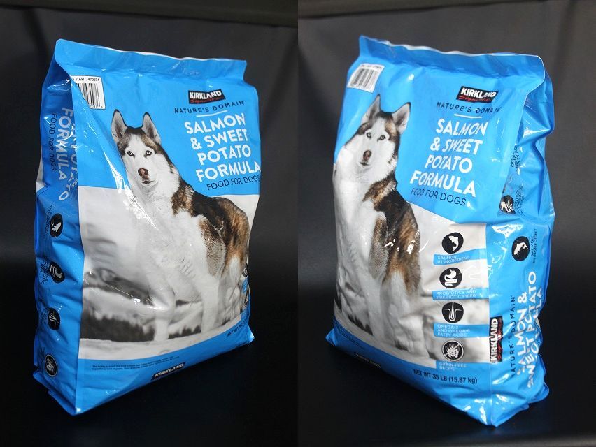 新品 KIRKLAND カークランド ドッグフード 成犬 子犬 用 15.87kg サーモン ポテト グレインフリー コストコの画像2