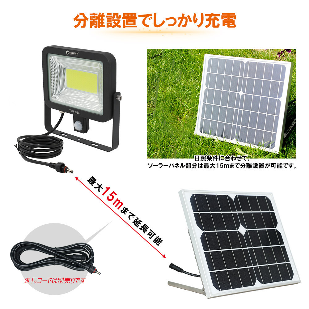 GOODGOODS ソーラー充電式　人感センサーライト 50W 防犯 人感センサー 停電対策 電池交換可 昼光色 自動点灯 庭園駐車場 一年保証 TYH-G5A_画像6