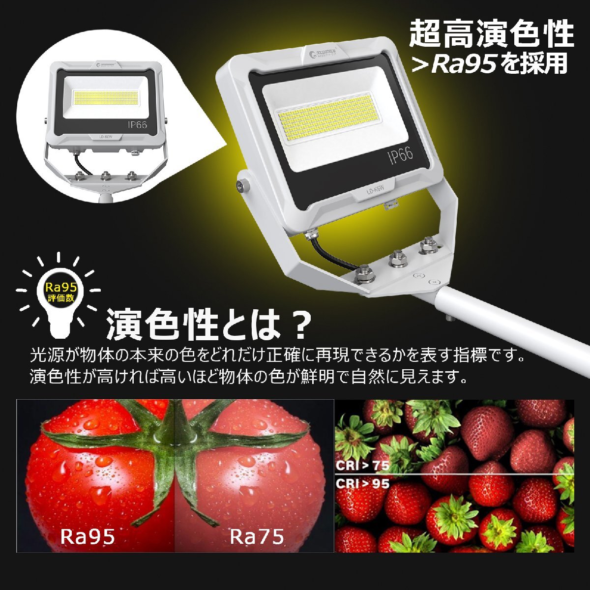 GOODGOODS LED 投光器 アームライト 90cm 看板照明 作業灯 60W 7000lm 外灯 高演色性 屋外 防水 ワークライト 広告 店舗照明 明る_画像9