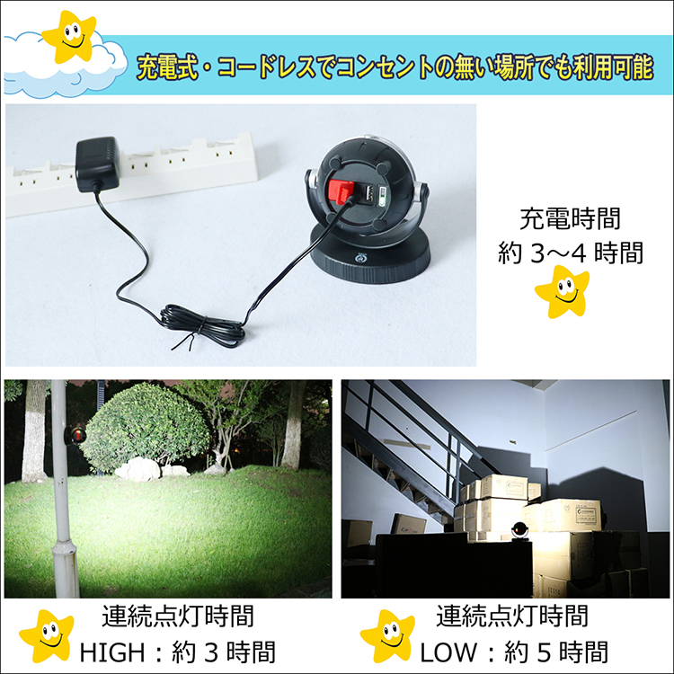 led 作業灯 充電式 10W LEDライト 投光器 ワークライト ボータプル マグネット付き 耐衝撃 防水 屋外 アウトドア キャンプ USB出力 YC-19P_画像4