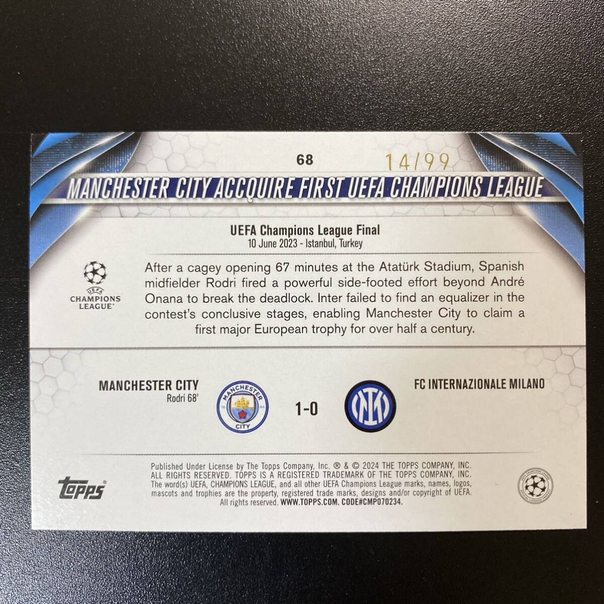 2023-24 Topps UEFA Club Competitions Title Winners Manchester City /99_画像2