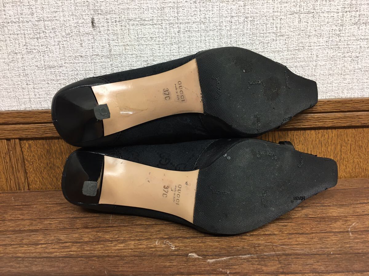 44694 グッチ GUCCI 131964 37C 約23.5㎝  ヒール パンプス ロゴ 金具 裏面リペアの画像7