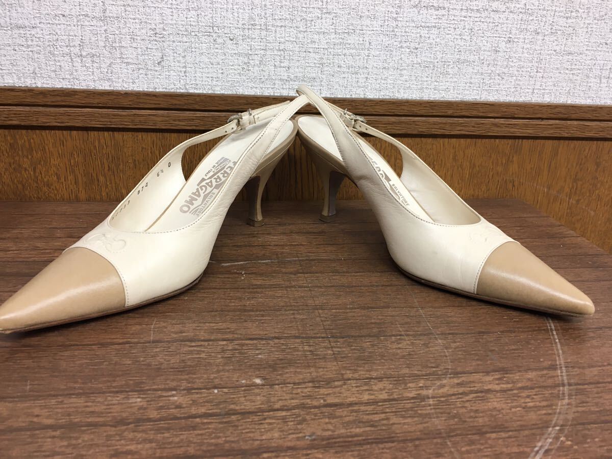 44695 Salvatore Ferragamo サルヴァトーレフェラガモ パンプス ヒール ミュール 6 1/2 約24㎝  DU20716 DR57733 金具 ブランド靴の画像6