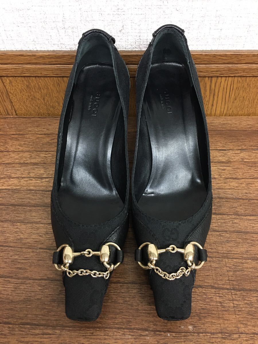 44694 グッチ GUCCI 131964 37C 約23.5㎝  ヒール パンプス ロゴ 金具 裏面リペアの画像2