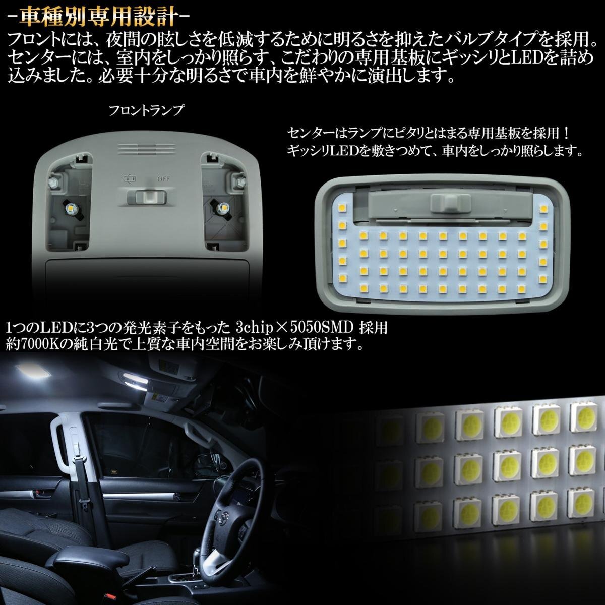 トヨタ GUN125 ハイラックス ピックアップ 専用設計 LED ルームランプ 純白 ホワイト 7000K 高輝度3chip×5050SMD R-437_画像2