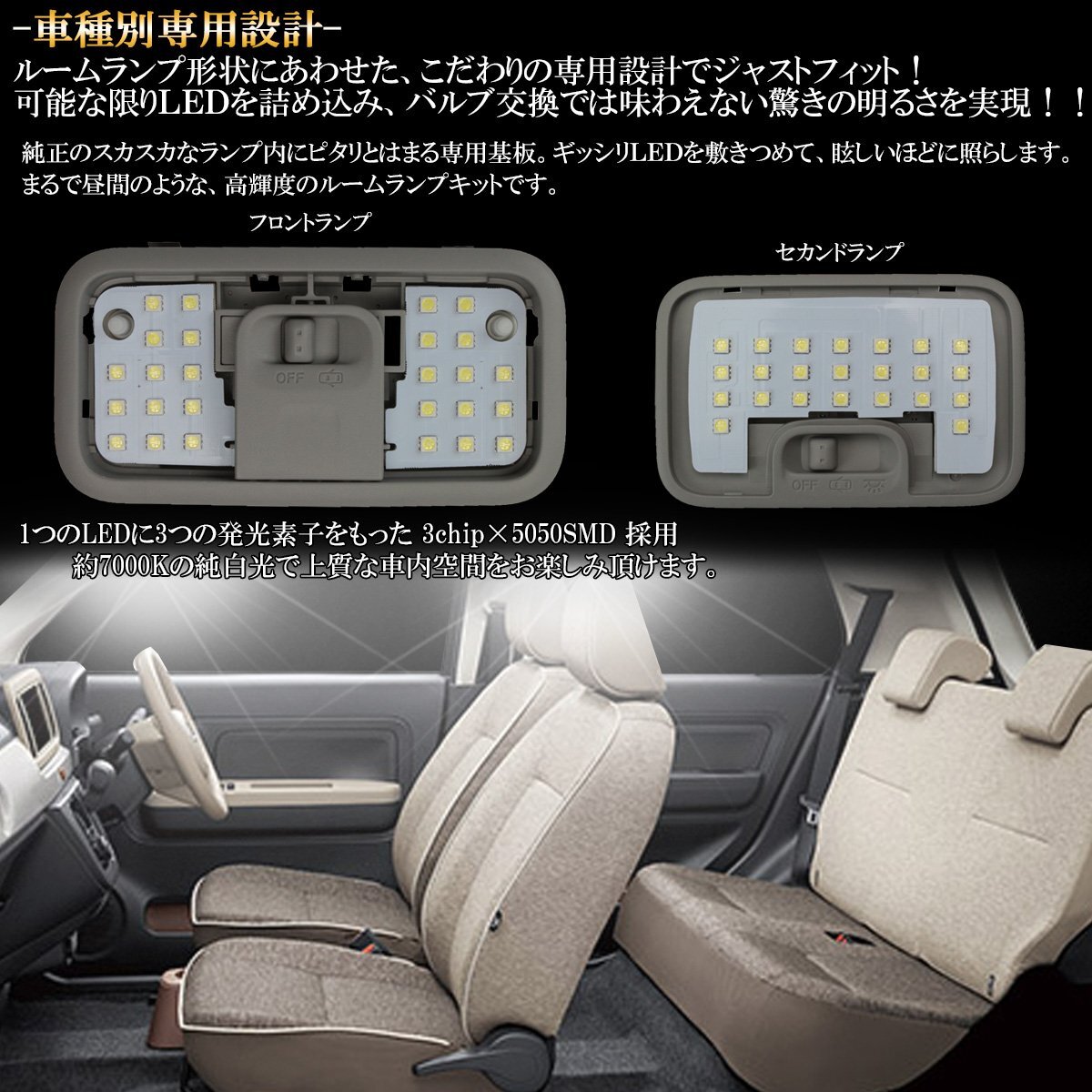 ミラ トコット TOCOT LA550S LA560S LED ルームランプ 専用設計 純白光 7000K ホワイト R-515_画像2