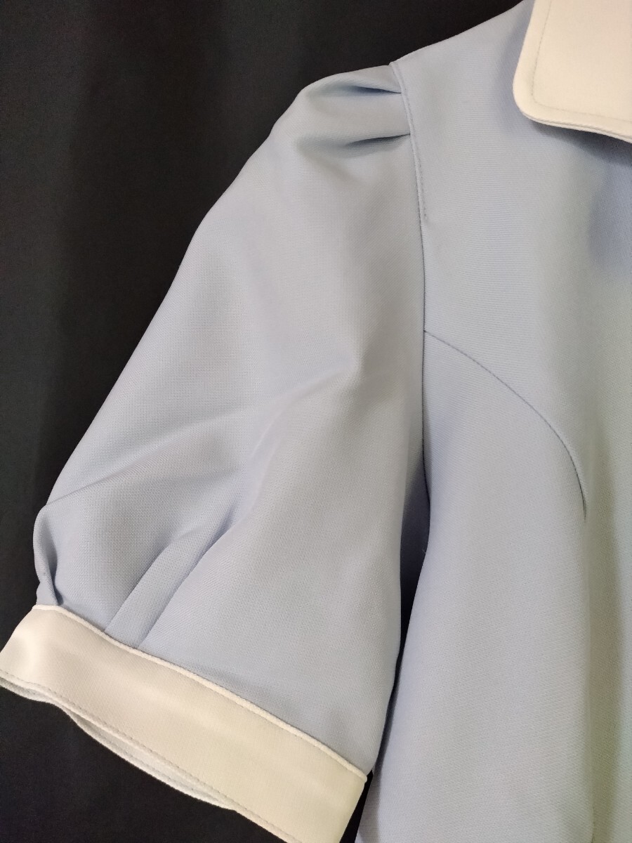 nagaire- Ben YHE1317 size S nurse wear flower ... design blue on goods nursing . acceptance salon Esthe costume 