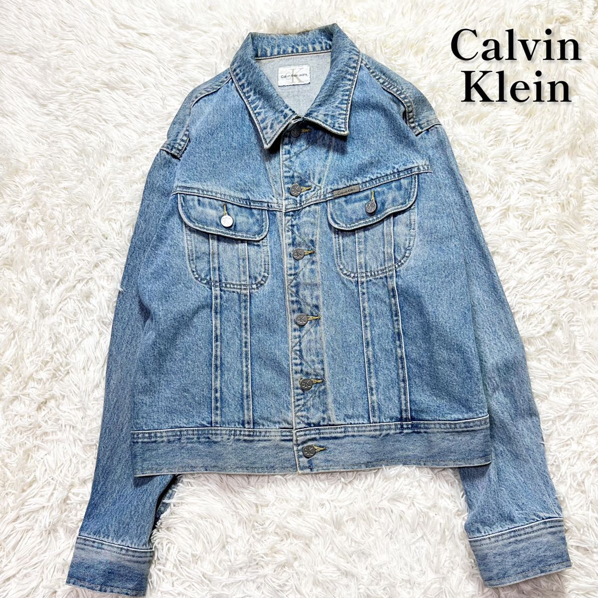 Calvin Klein  カルバンクライン　メンズ　デニムジャケット　Gジャン　カバーオール　刻印ボタン　Mサイズ　美品