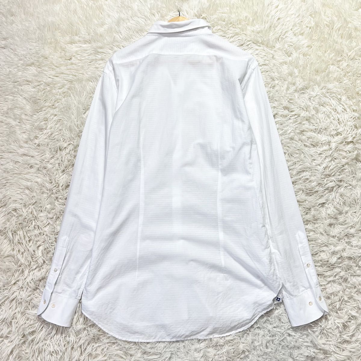 ラルディーニ　メンズ　ポプリンシャツ　長袖シャツ　フラワー刺繍　ホワイト　コットン　XL相当　大きいサイズ　着用感のない美品