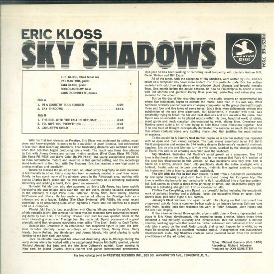 ★米オリジナル！LP「エリック・クロス ERIC KLOSS Sky Shadows」PAT MARTINO/JAKI BYARD/JACK DeJHNETTE 1969年_画像2