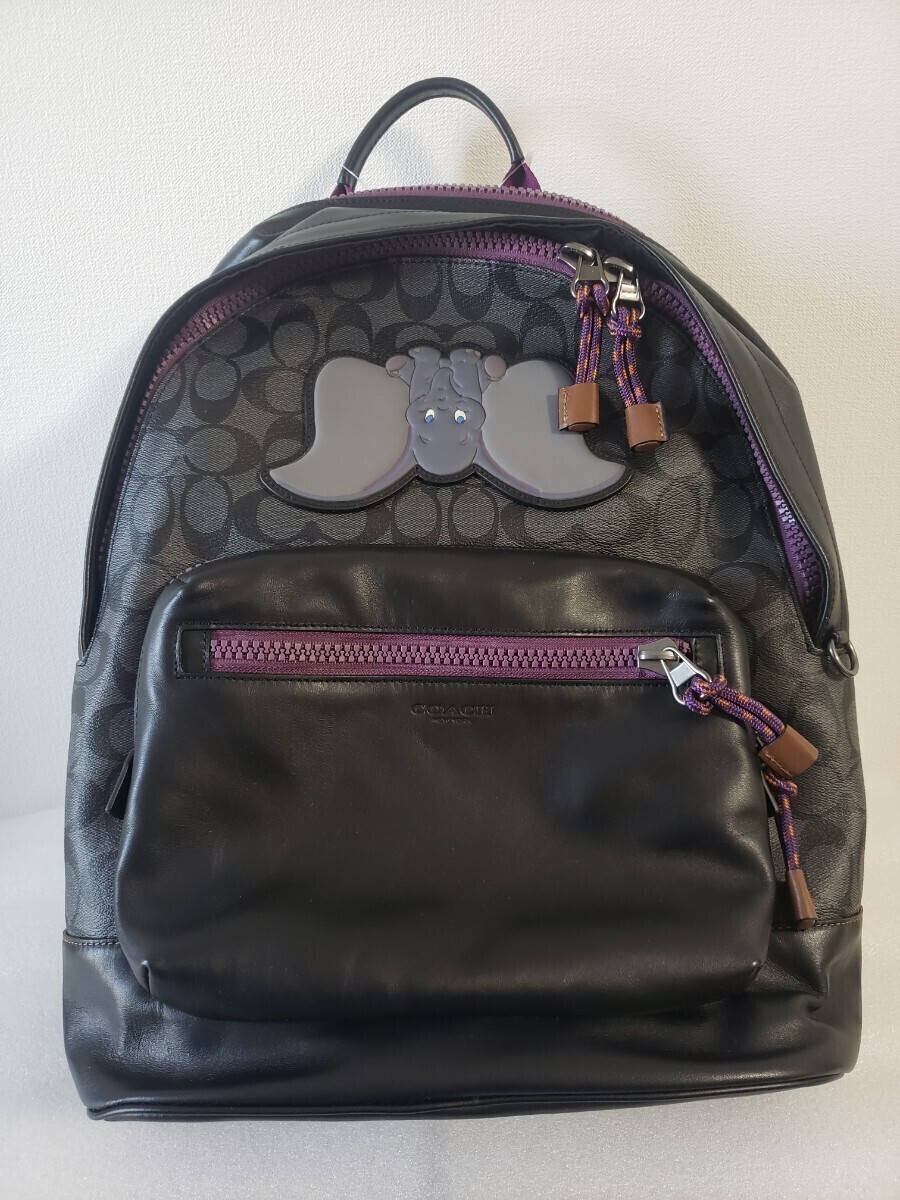 新品 COACH×DISNEY WEST BACKPACK SIGNATURE CANVAS WITH DUMBO ディズニー ダンボ バックパック シグネチャー リュックサック レザー 黒 _画像2