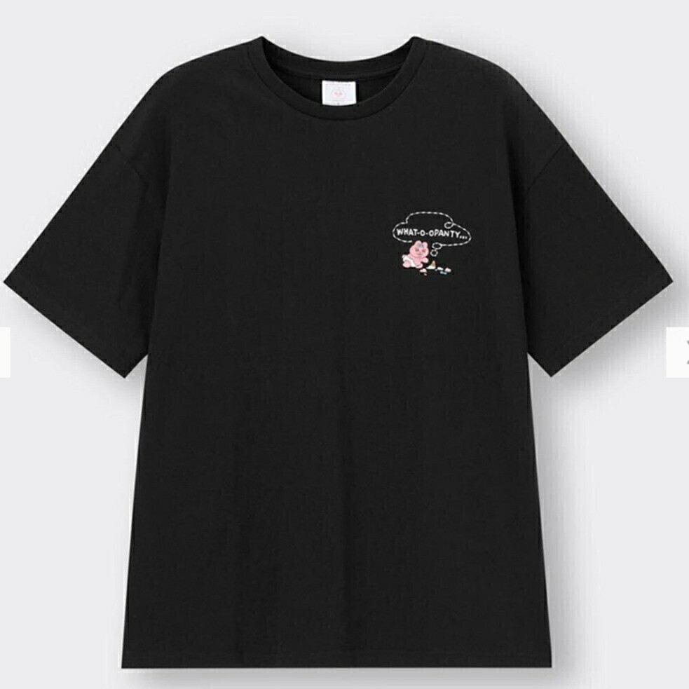 XLサイズ 新品 GU おぱんちゅうさぎ ブラック Tシャツ グラフィックT 5分袖 黒 本体綿100 WHAT O OPANTY 刺繍 オーバーサイズ 送料無料　　