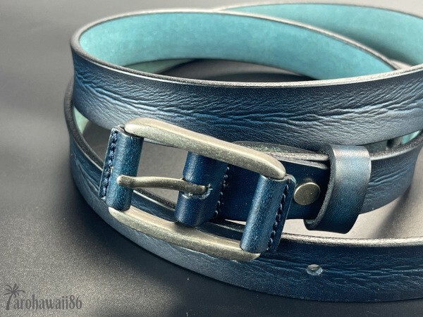 arohawaii86*HB-677A original leather blue silver sk air bag ru middle narrow simple leather belt new goods *1 start *1 jpy start *