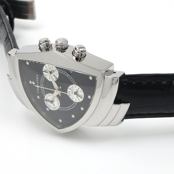 1円～ 3ヶ月保証付き 磨き済み 美品 本物 定番 人気 HAMILTON ハミルトン ベンチュラ クロノグラフ 革ベルト ブラック メンズ 時計の画像3