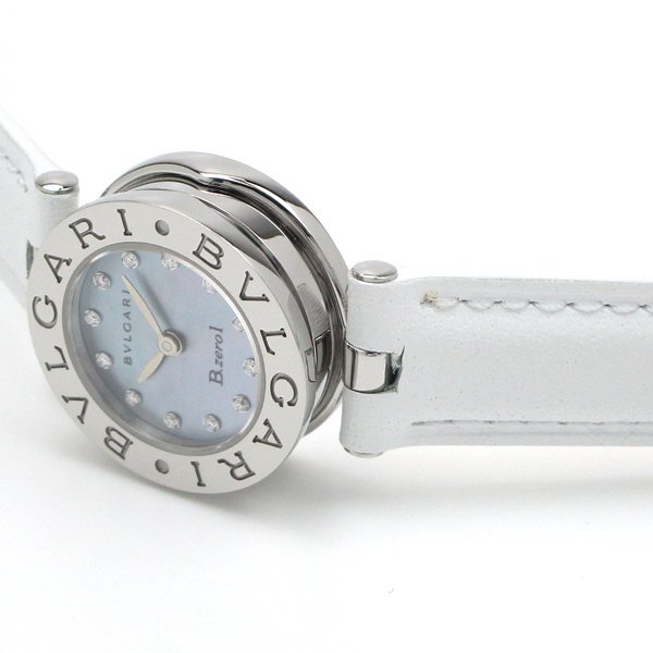 1円～ 3ヶ月保証付き 磨き済み 美品 本物 定番 人気 BVLGARI ブルガリ ビーゼロワン BZ22S ダイヤ シェル 革ベルト レディース 時計の画像3