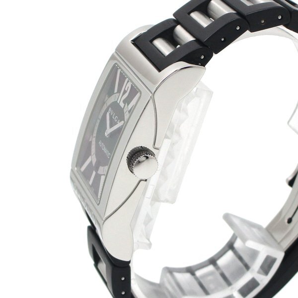 1円～ 3ヶ月保証付き 磨き済み 美品 本物 人気 BVLGARI ブルガリ レッタンゴロ RT45S ラバーベルト 自動巻き ブラック メンズ 時計の画像7