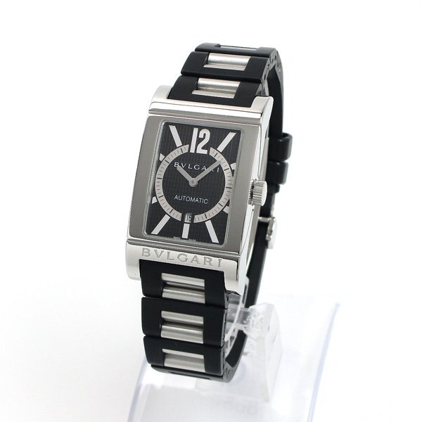 1円～ 3ヶ月保証付き 磨き済み 美品 本物 人気 BVLGARI ブルガリ レッタンゴロ RT45S ラバーベルト 自動巻き ブラック メンズ 時計の画像2