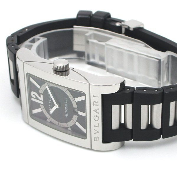1円～ 3ヶ月保証付き 磨き済み 美品 本物 人気 BVLGARI ブルガリ レッタンゴロ RT45S ラバーベルト 自動巻き ブラック メンズ 時計の画像8