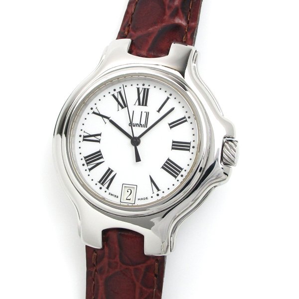 1 иен ~ отполирован прекрасный товар подлинный товар популярный DUNHILL Dunhill long tenium кожа ремень белый мужской часы 