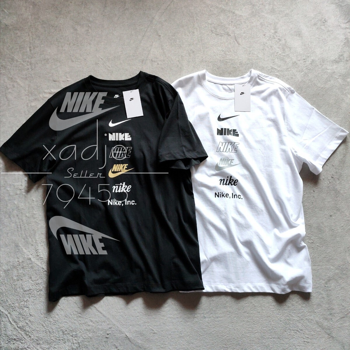 新品 正規品 NIKE ナイキ NSW INC 半袖 Tシャツ 2枚セット 黒 ブラック 白 ホワイト 緑 ロゴ スウッシュ プリント Mの画像1