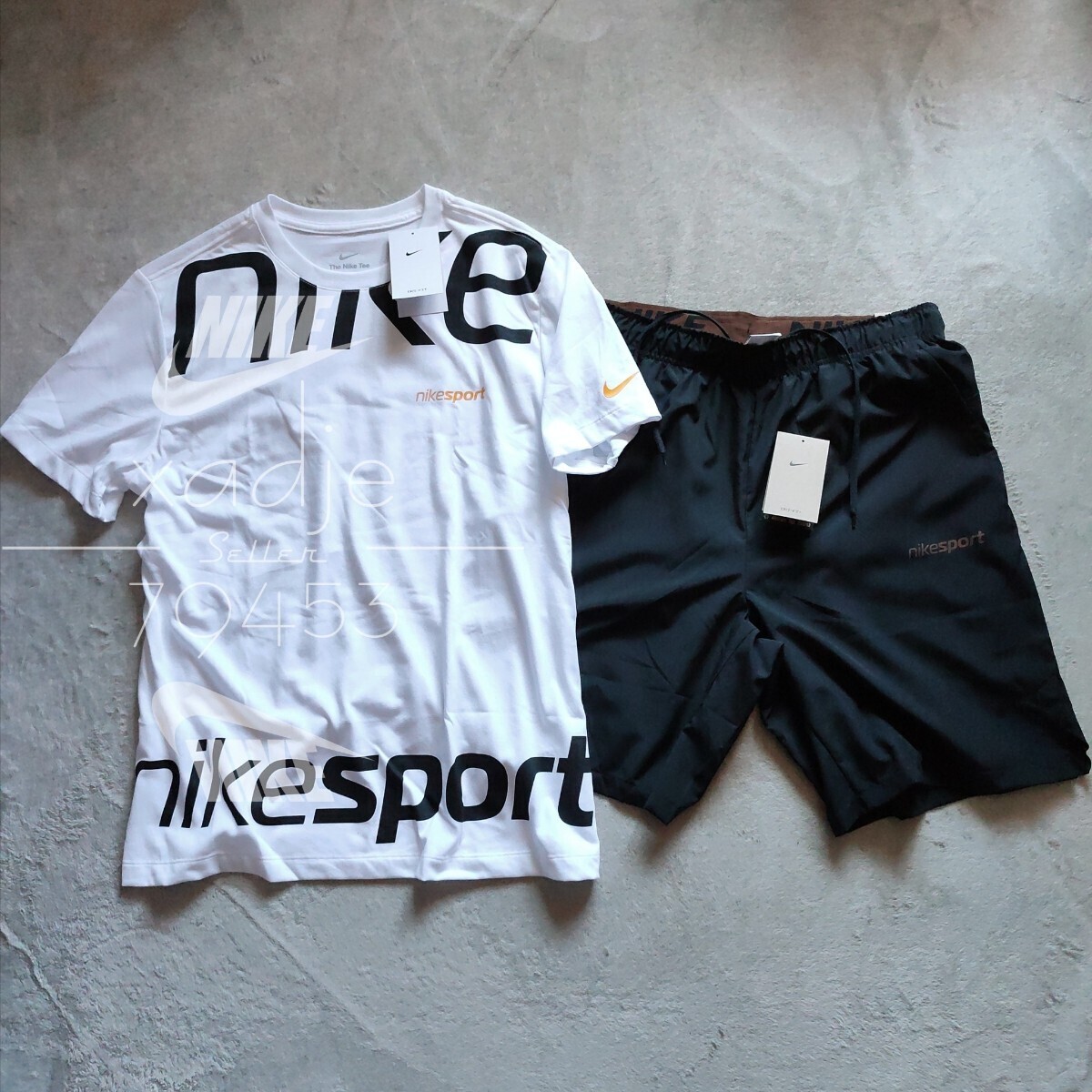 新品 正規品 NIKE ナイキ上下セット Tシャツ ハーフパンツ ロゴ プリント セットアップ NIKE SPORT 白 ホワイト 黒 ブラック Mの画像1