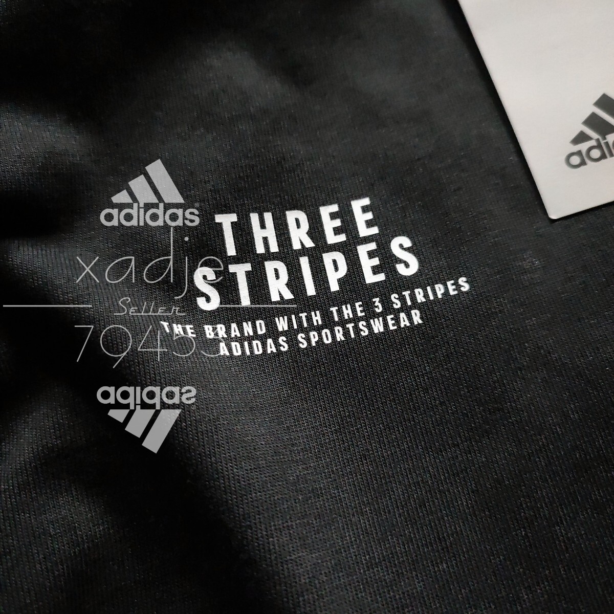 新品 正規品 adidas アディダス 2枚セット 長袖 ロンT プリント THREE STRIPES 黒 ブラック 白 ホワイト ロゴ プリント 厚手 Mの画像3