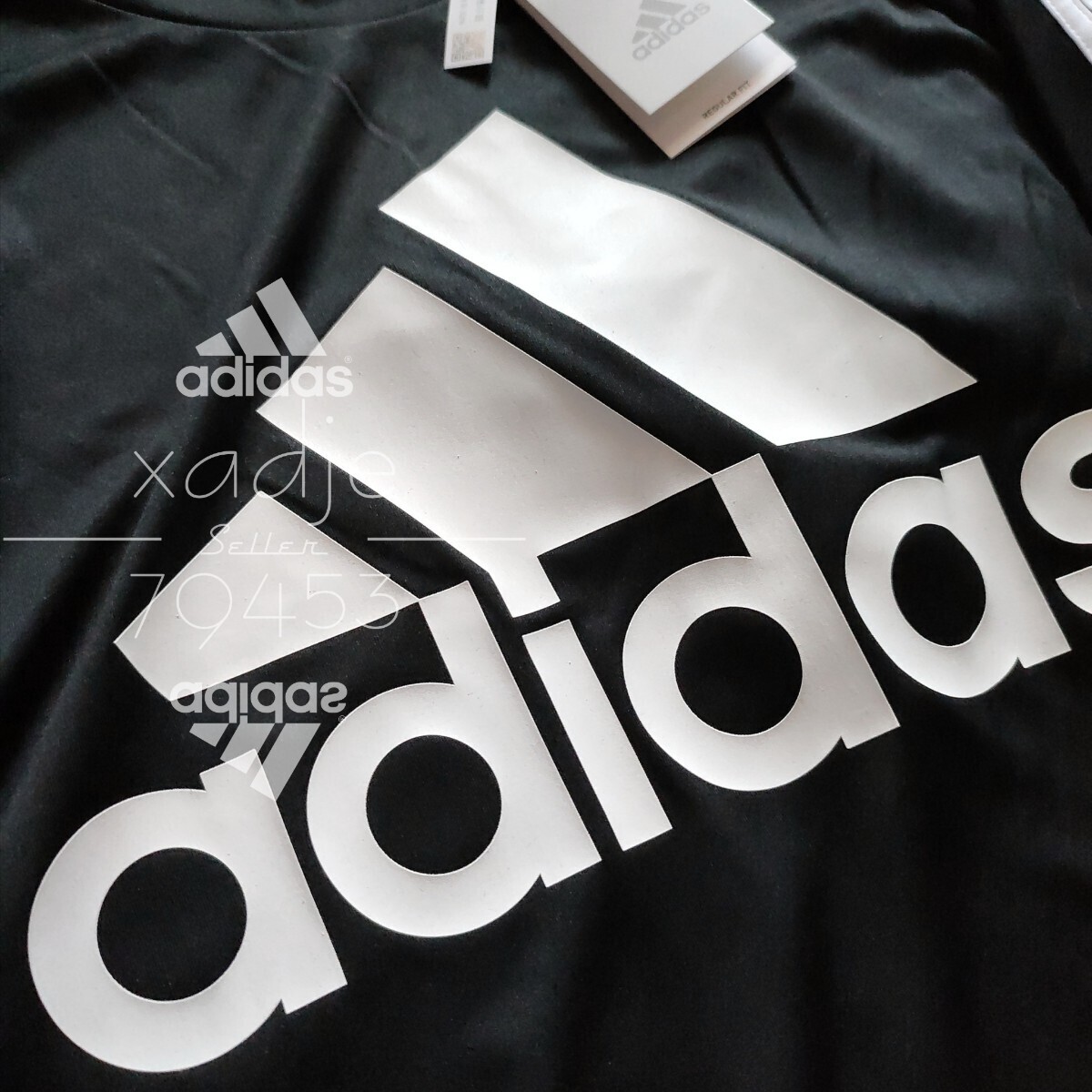 新品 正規品 adidas アディダス 2枚セット ジャージ Tシャツ 黒 ブラック 紺 ネイビー ロゴ プリント 三本ライン 2XO 3XL_画像3