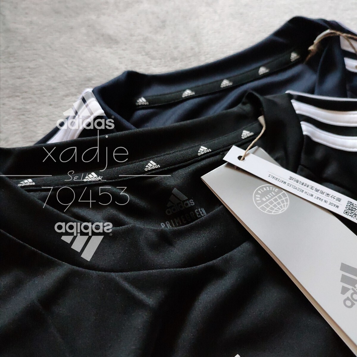 新品 正規品 adidas アディダス 2枚セット ジャージ Tシャツ 黒 ブラック 紺 ネイビー ロゴ プリント 三本ライン 2XO 3XL_画像6