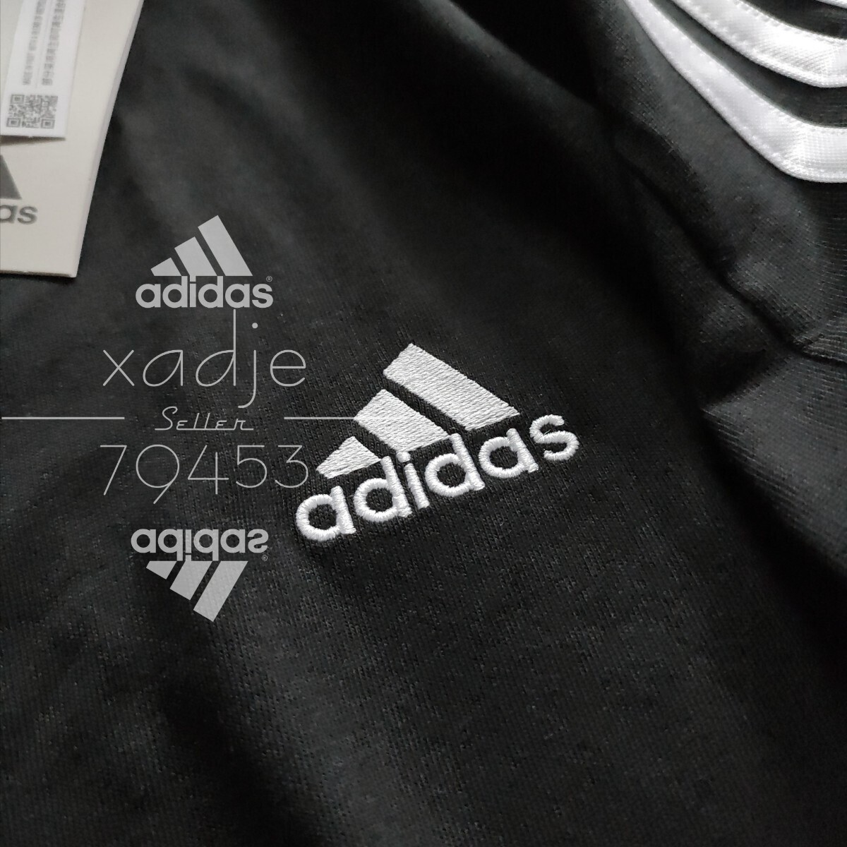 新品 正規品 adidas アディダス 上下セット Tシャツ ハーフパンツ ロゴ 刺繍 セットアップ 三本ライン 黒 ブラック 白 ホワイト 2XL_画像4
