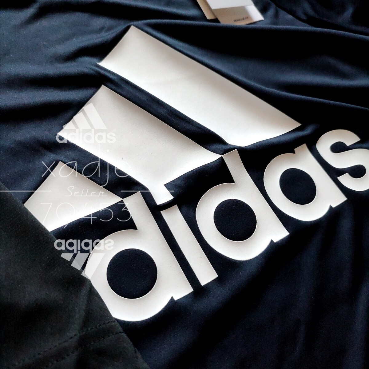 新品 正規品 adidas アディダス 2枚セット ジャージ Tシャツ 黒 ブラック 紺 ネイビー ロゴ プリント 三本ライン XO 2XL_画像5