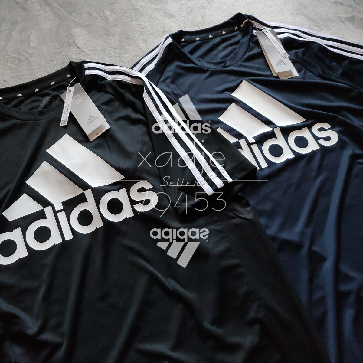  новый товар стандартный товар adidas Adidas 2 шт. комплект джерси футболка чёрный черный темно-синий темно-синий Logo принт три линия XO 2XL