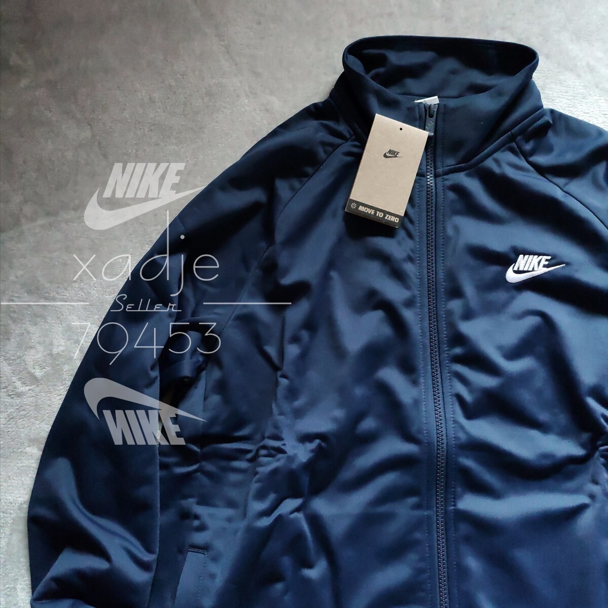  new goods regular goods NIKE Nike jersey top and bottom set jacket pants Logo embroidery setup MOVE TO ZERO navy blue navy white M