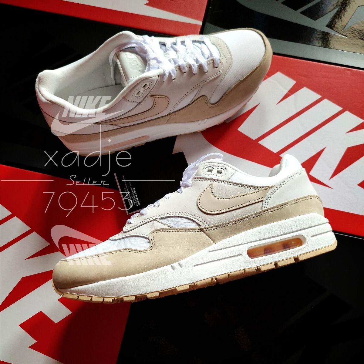 新品 正規品 NIKE ナイキ AIR MAX1 PRM エアマックス1 プレミアム 白 ホワイト ベージュ 本皮 WMNS 27.5cm (実質26.5~27cm) US10.5 箱付き_画像1