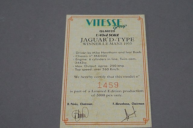 Quartzo カルツォ 1/43 JAGUAR ジャガー Dタイプ ルマン LM 優勝 1955 #6 QLM020の画像4