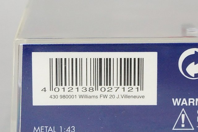 ミニチャンプス PMA 1/43 Williams ウィリアムズ メカクローム FW20 J.ビルヌーブ ワールドチャンピオン1997 #1 430980001の画像6