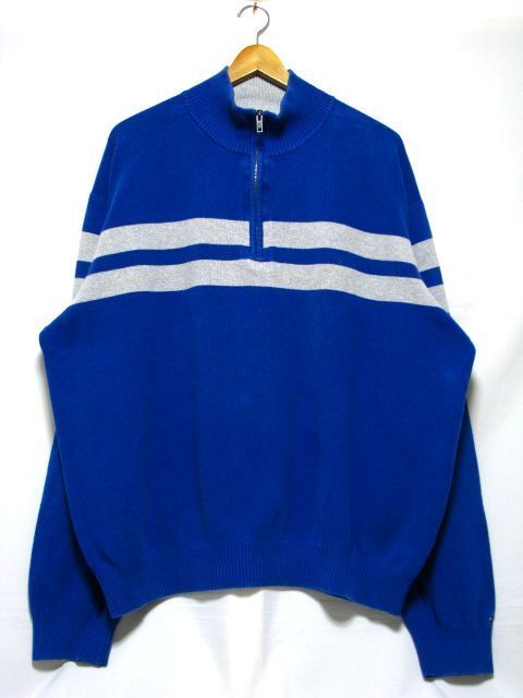 @TOMMY HILFIGER トミーヒルフィガー ハーフジップ コットンセーターj276 XXL 大きいサイズ アメリカ古着 ボーダー_画像1