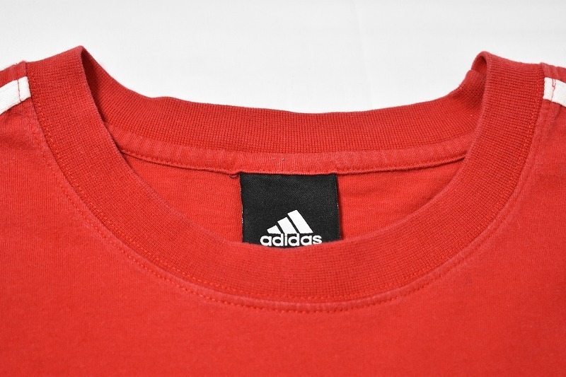 ＠美品 adidas アディダス Tシャツt973 アメリカ古着 XL 3本ライン 赤 レッド_画像3