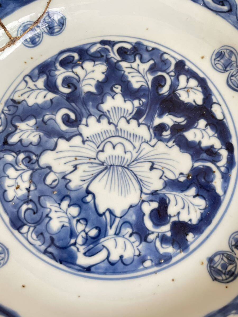 古染 染付 古美術 骨董 中国 古染付 牡丹 7寸 皿 食器の画像2