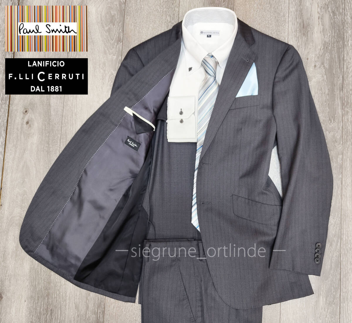 【美品】ポールスミス×CERRUTI PRESTIGE生地 微光沢グレーストライプ スーツ 90-76-170 (Mサイズ) Paul Smith LONDON_ポールスミス×CERRUTI PRESTIGE生地