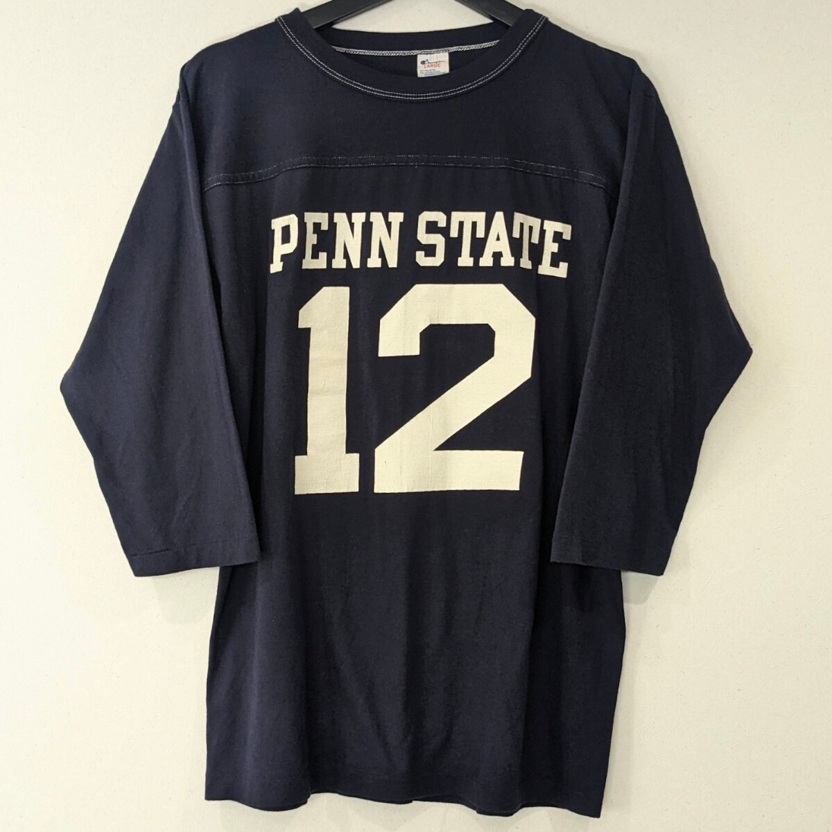 ミント★80s チャンピオン Tシャツ PENN STATE ネイビー L USA製 ビンテージ Champion アメリカ製 トリコタグ US古着 七分袖 *51_画像1