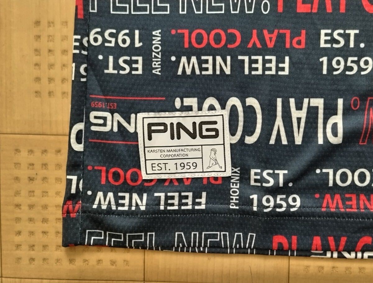 即決新品 PING GOLF ストレッチ 半袖モックネックシャツ ネイビー Lサイズ ピンゴルフ