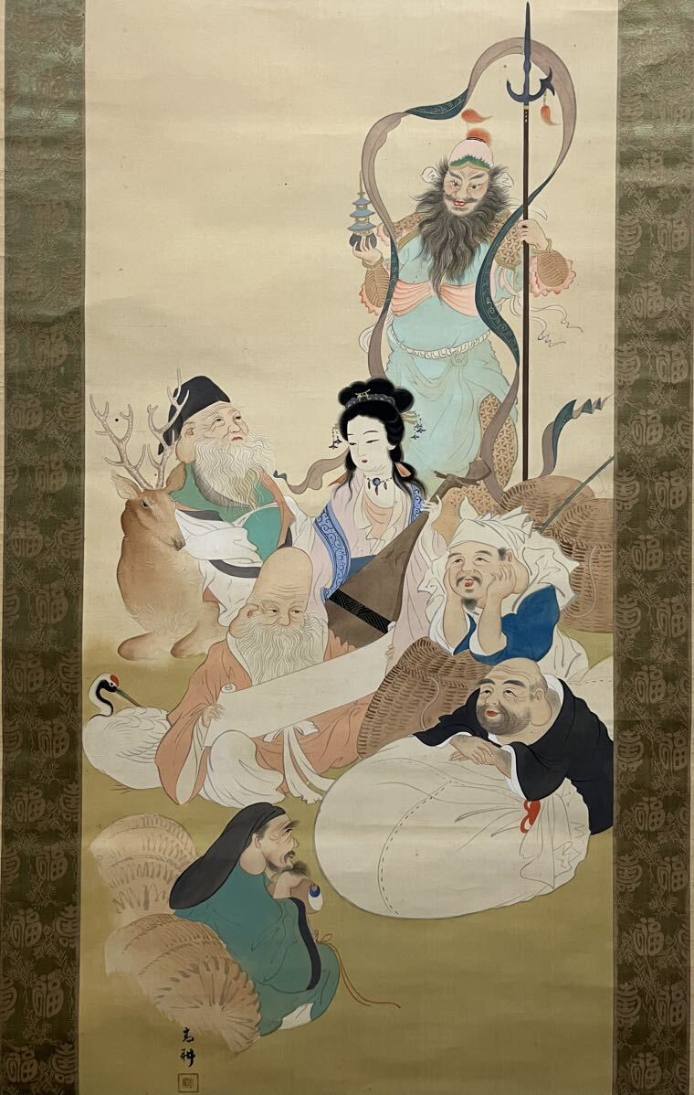西 晴雲 七福神の掛け軸 Yahoo!オークション - 【真作】明治時代 西田春耕「七福神」古い